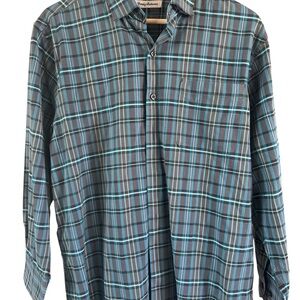 Tommy Bahama Gray and Blue Plaid Shirt